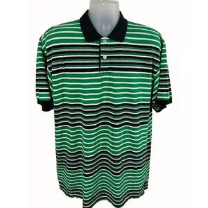 Five Elementz Mens Classic Green Navy Striped Polo Shirt Short Sleeve 2XL